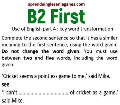 cambridge b2 first use of english key word transformation